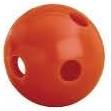 image of a rabbit enrichment toy - jingle ball, red ball with circular holes in it