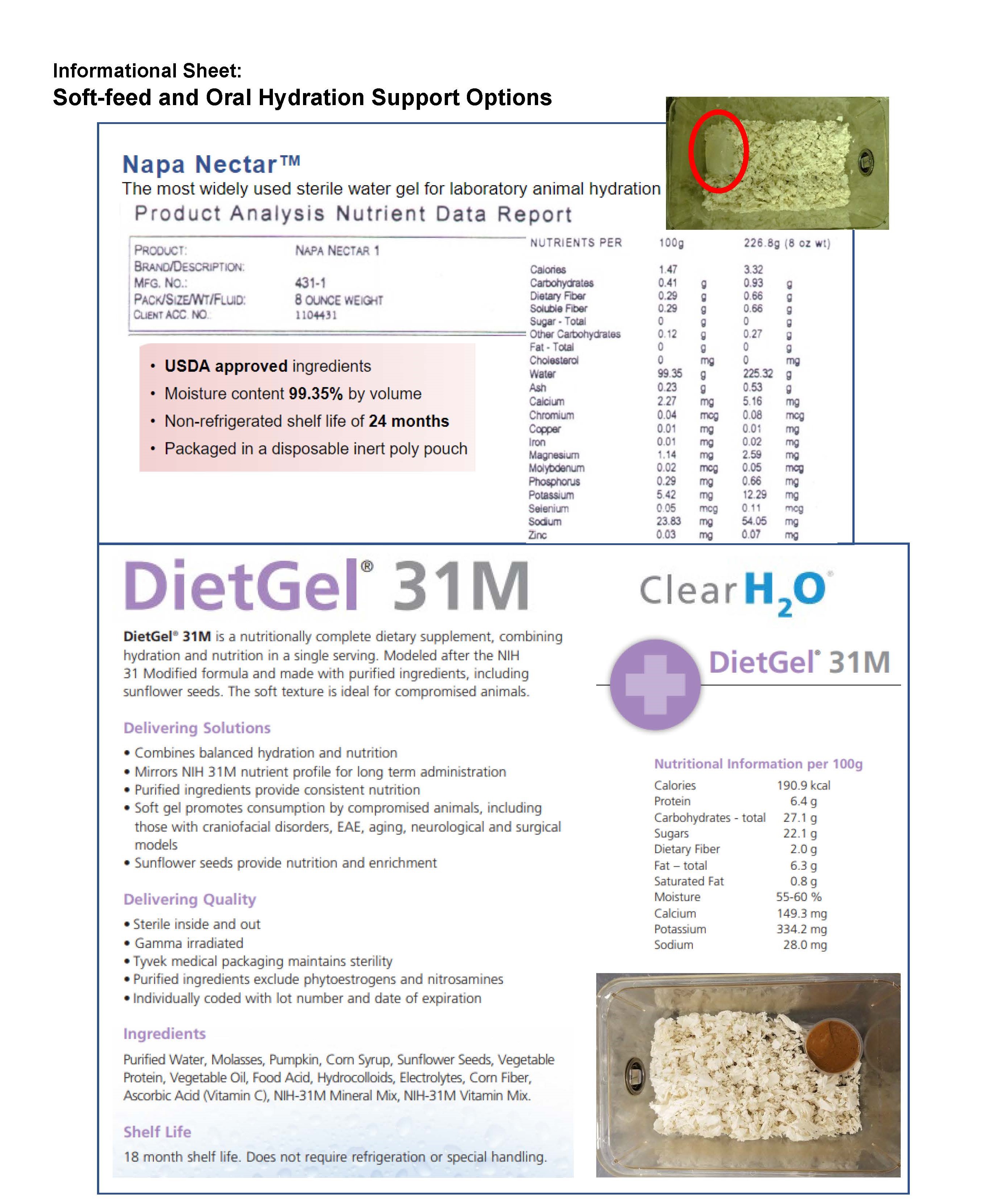 Napa Nectar and DietGel soft feed and oral hydration data sheet